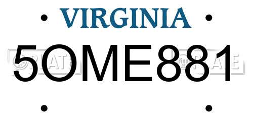 5OME881 Virginia License Plate