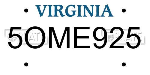 5OME925 Virginia License Plate