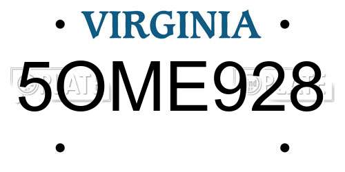 5OME928 Virginia License Plate