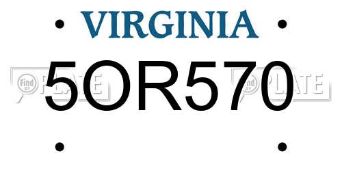 5OR570 Virginia License Plate