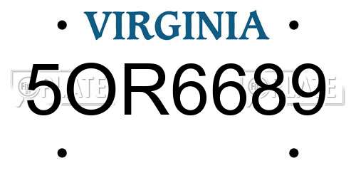 5OR6689 Virginia License Plate