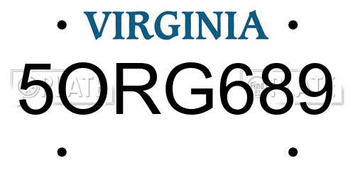5ORG689 Virginia License Plate