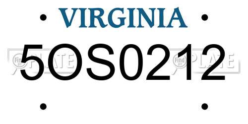 5OS0212 Virginia License Plate