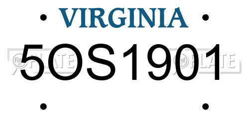 5OS1901 Virginia License Plate