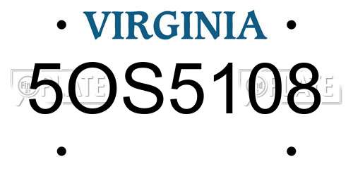 5OS5108 Virginia License Plate