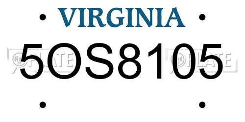 5OS8105 Virginia License Plate