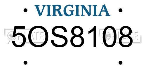 5OS8108 Virginia License Plate