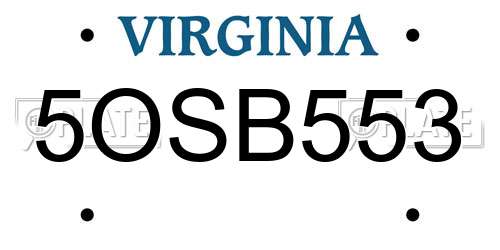 5OSB553 Virginia License Plate