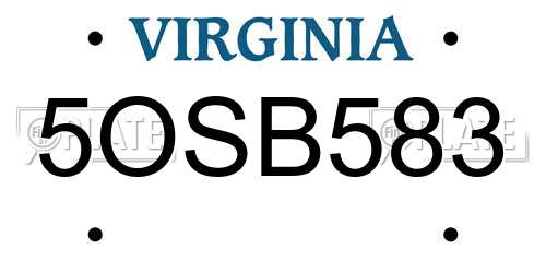 5OSB583 Virginia License Plate