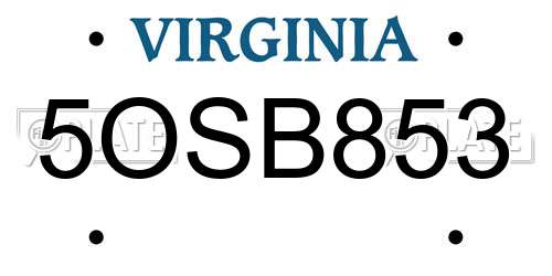 5OSB853 Virginia License Plate