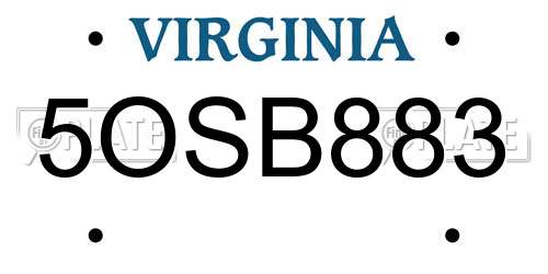 5OSB883 Virginia License Plate