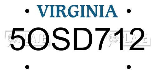 5OSD712 Virginia License Plate