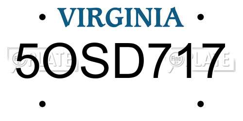5OSD717 Virginia License Plate