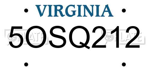 5OSQ212 Virginia License Plate