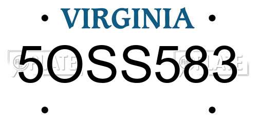 5OSS583 Virginia License Plate