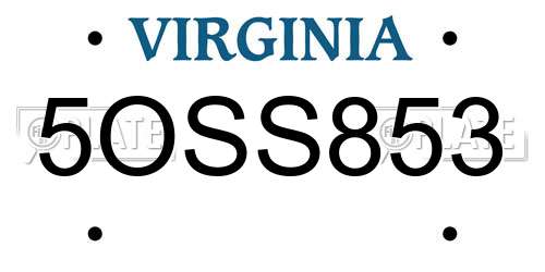 5OSS853 Virginia License Plate