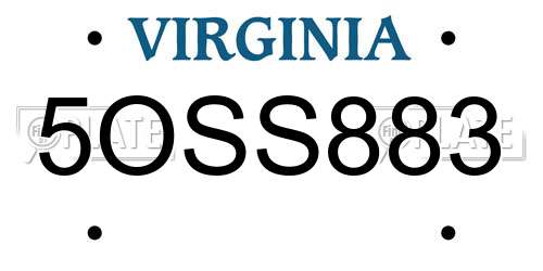 5OSS883 Virginia License Plate