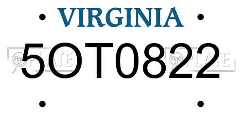 5OT0822 Virginia License Plate