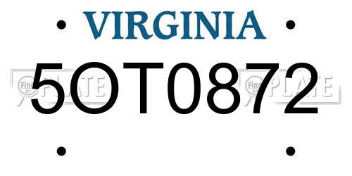 5OT0872 Virginia License Plate