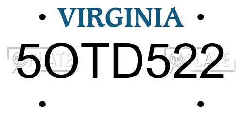 5OTD522 Virginia License Plate