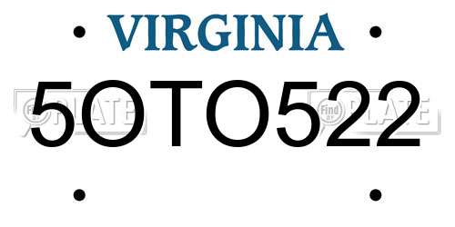 5OTO522 Virginia License Plate