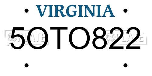 5OTO822 Virginia License Plate