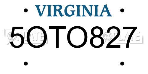 5OTO827 Virginia License Plate