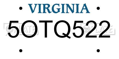 5OTQ522 Virginia License Plate