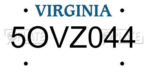 5OVZ044 Virginia License Plate