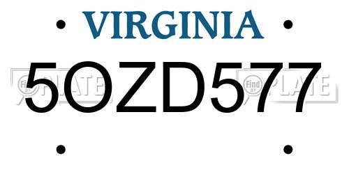 5OZD577 Virginia License Plate