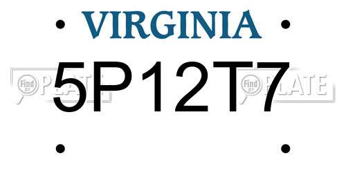 5P12T7 Virginia License Plate