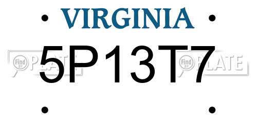 5P13T7 Virginia License Plate
