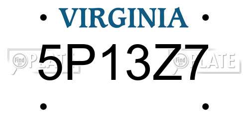 5P13Z7 Virginia License Plate