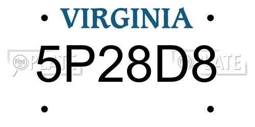 5P28D8 Virginia License Plate