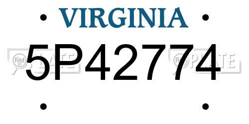 5P42774 Virginia License Plate
