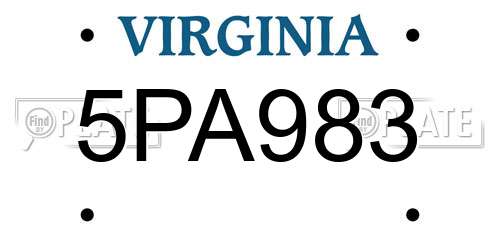 5PA983 Virginia License Plate