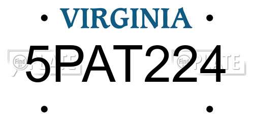 5PAT224 Virginia License Plate