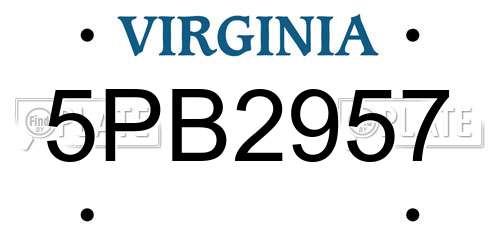 5PB2957 Virginia License Plate