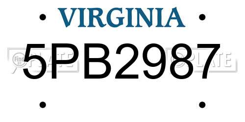 5PB2987 Virginia License Plate
