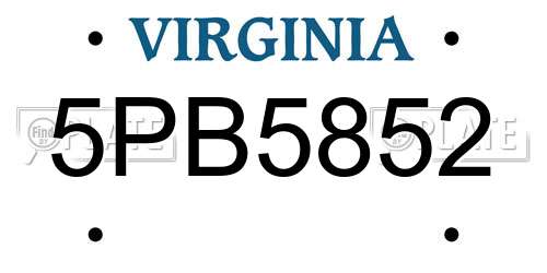 5PB5852 Virginia License Plate