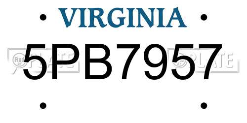 5PB7957 Virginia License Plate