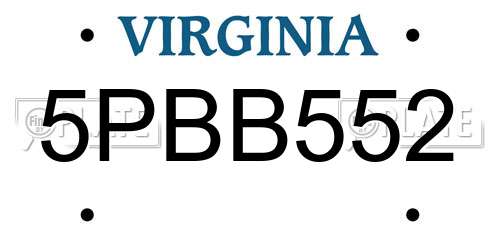 5PBB552 Virginia License Plate