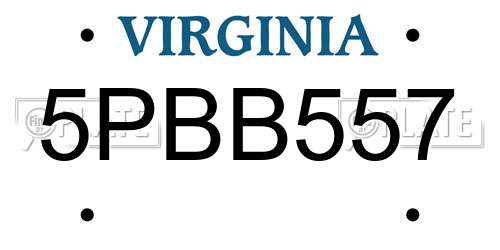 5PBB557 Virginia License Plate