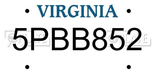 5PBB852 Virginia License Plate
