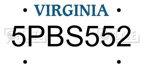 5PBS552 Virginia License Plate