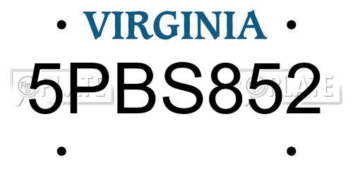 5PBS852 Virginia License Plate