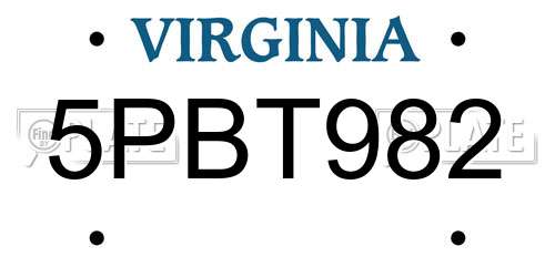 5PBT982 Virginia License Plate