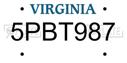 5PBT987 Virginia License Plate