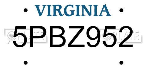 5PBZ952 Virginia License Plate