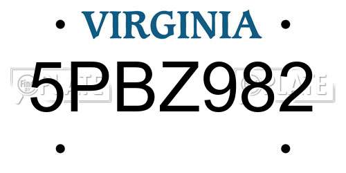 5PBZ982 Virginia License Plate